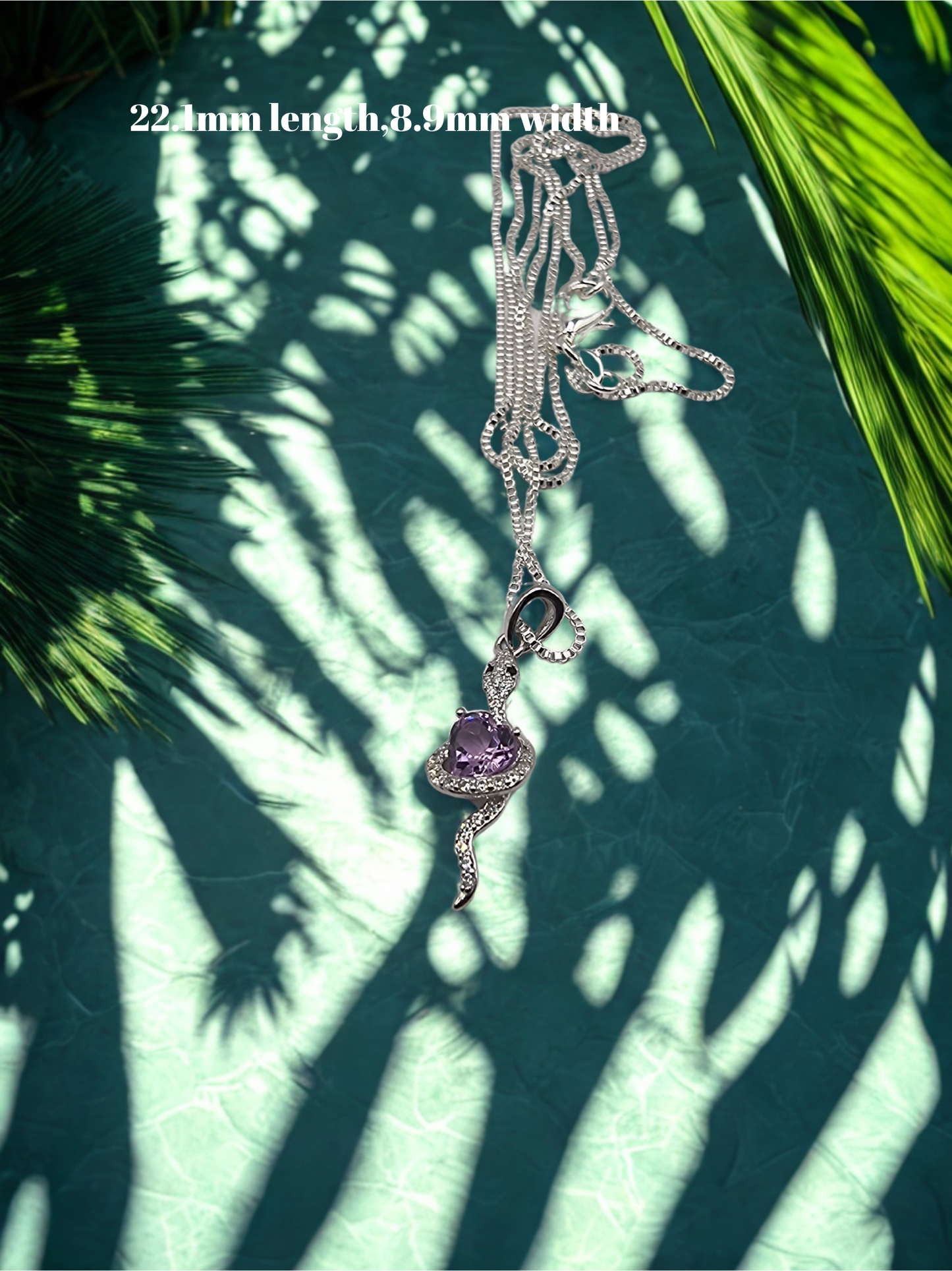 Amethyst Heart in 925 Snake Pendant