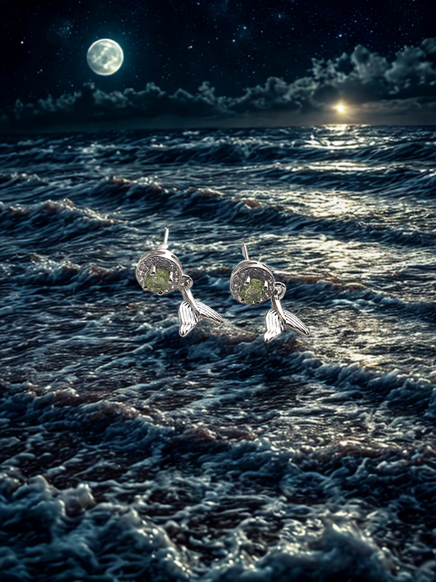 925 Sterling Silver Peridot Mermaid Tail Earring