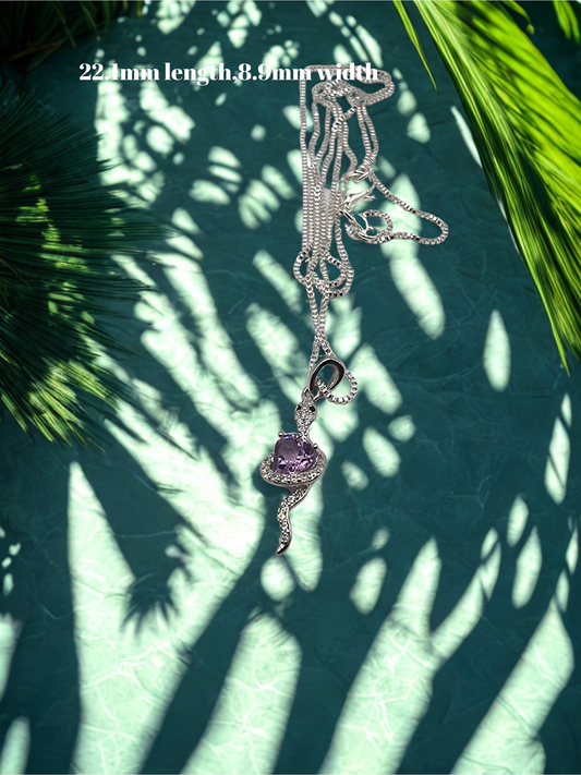 Amethyst Heart in 925 Snake Pendant