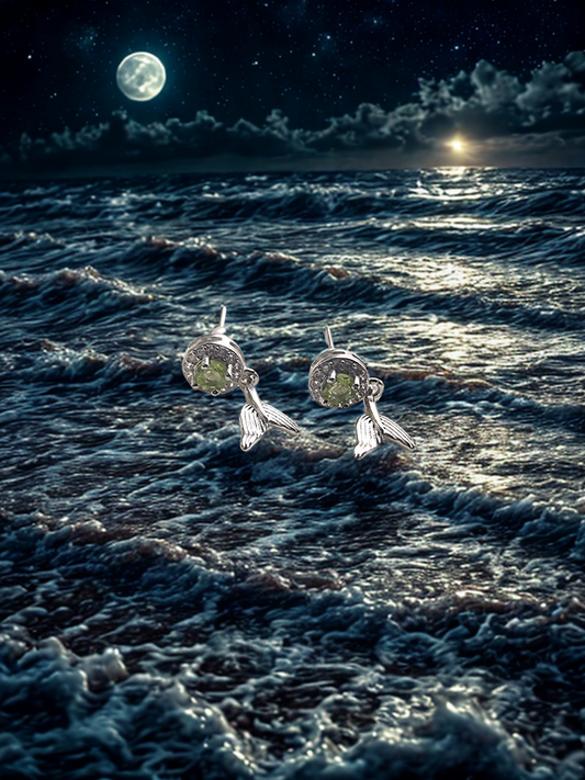 925 Sterling Silver Peridot Mermaid Tail Earring